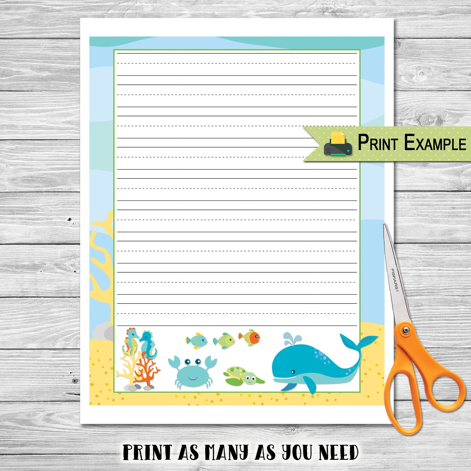 Lined Stationery Under The Sea Printable Paper Stationery | Etsy