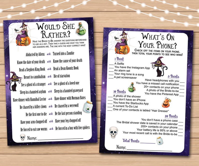 Witchy Halloween Bridal Shower Party Games 6 Bridal Party Etsy