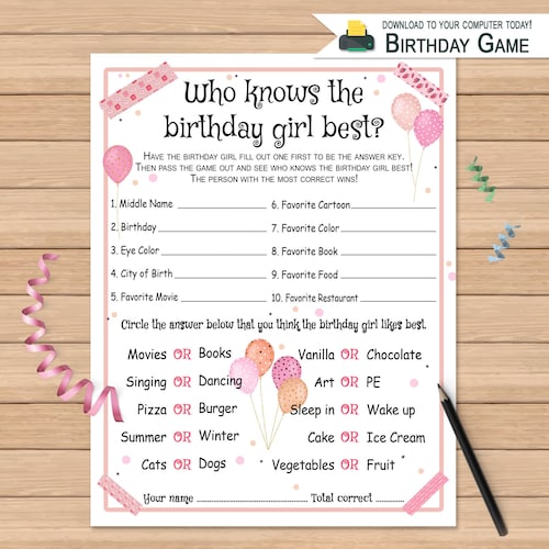 Who Knows the Birthday Girl Best Birthday Questionnaire - Etsy UK