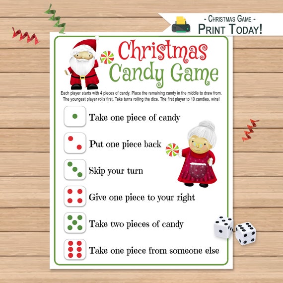 Christmas Pass the Candy Game for Kids Printable Christmas Etsy