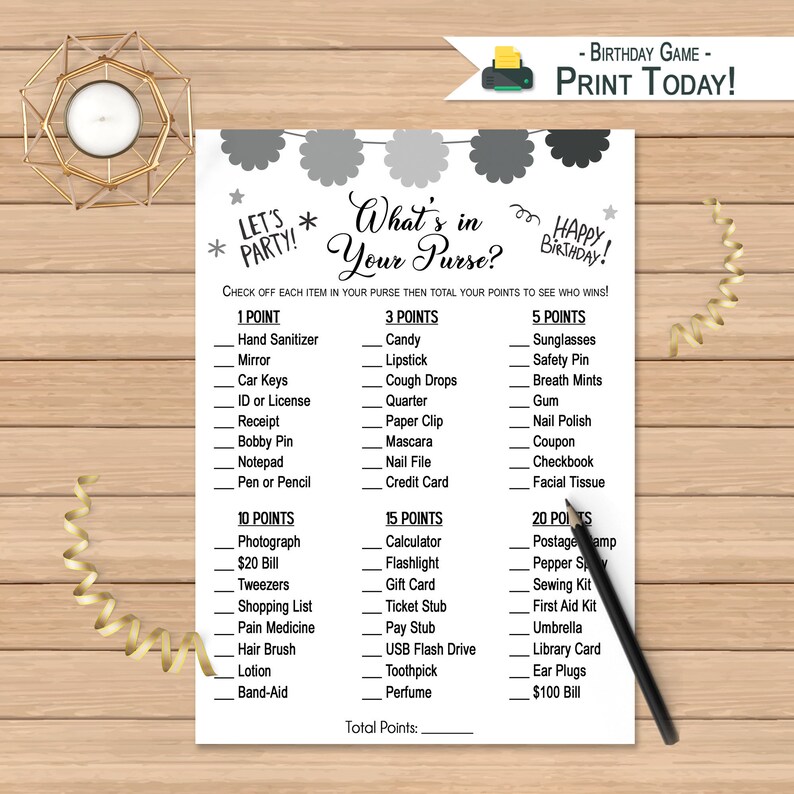 What's in Your Purse Game Quiz Birthday Activity Etsy