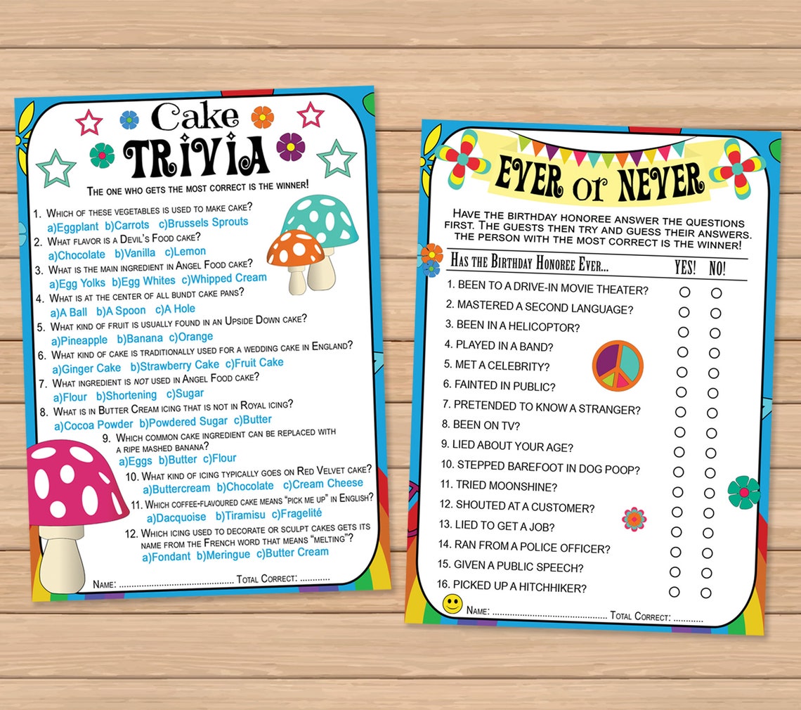 Spiele Zum 60 Geburtstag Zum Ausdrucken 60er Jahre Style Geburtstagsspiele Bundle 60er Jahre Trivia | Etsy