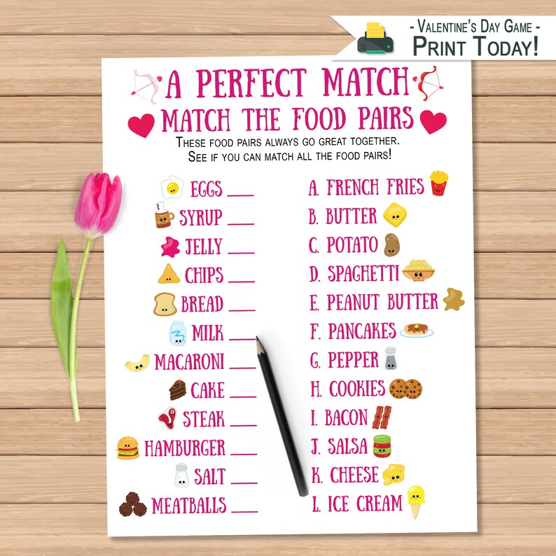 Valentine's Day Games for Kids A Perfect Match Food Pair Etsy