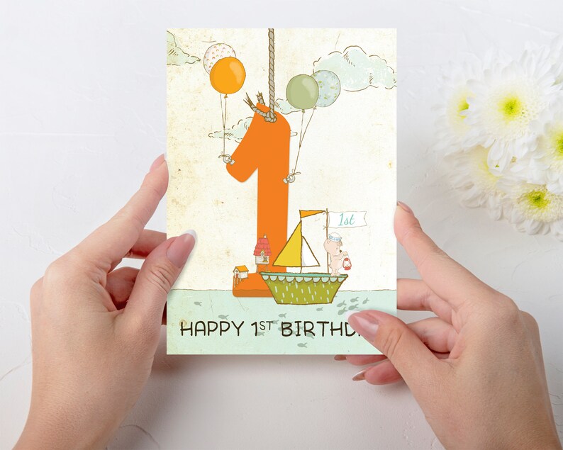 Printable Happy 1st Birthday Card Happy Birthday Turning One | Etsy