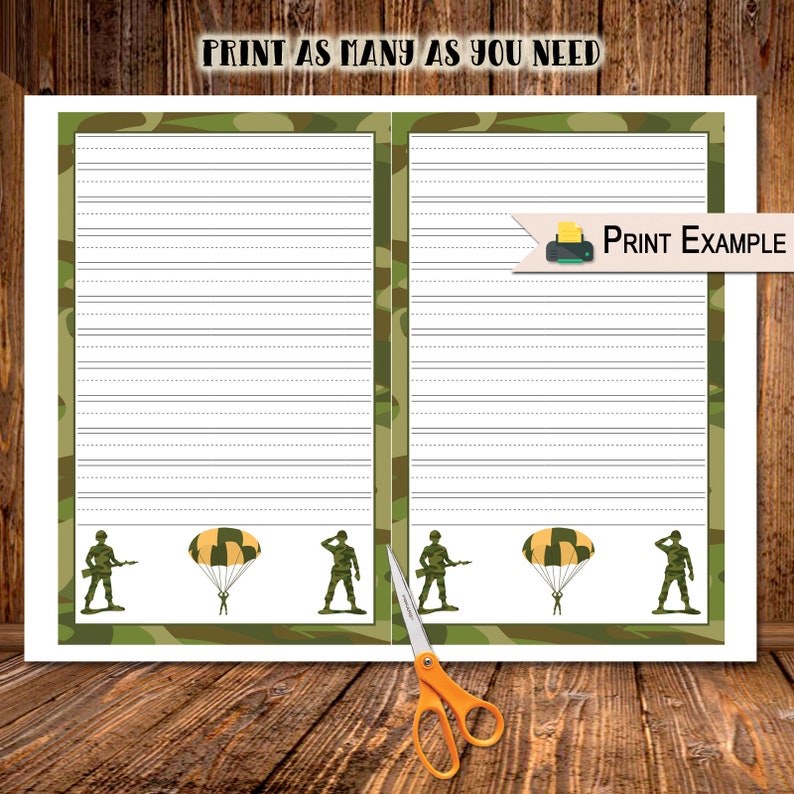 Lined Stationery Army Men Printable Paper Stationery with | Etsy