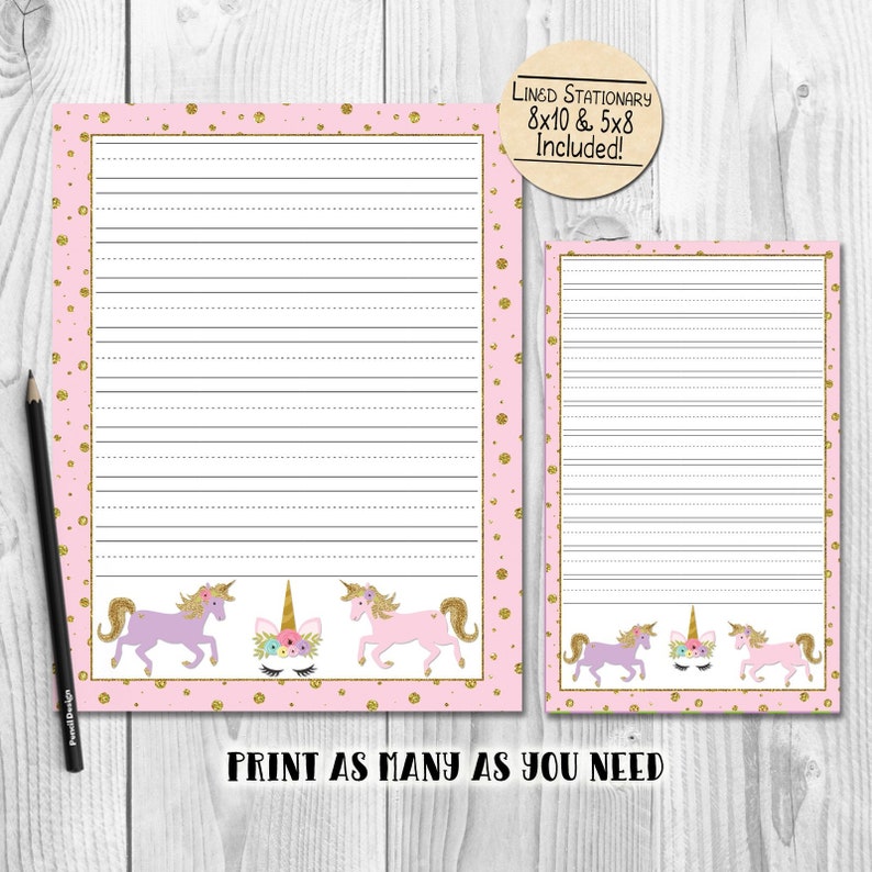 lined stationery dreamy unicorn printable paper stationery etsy