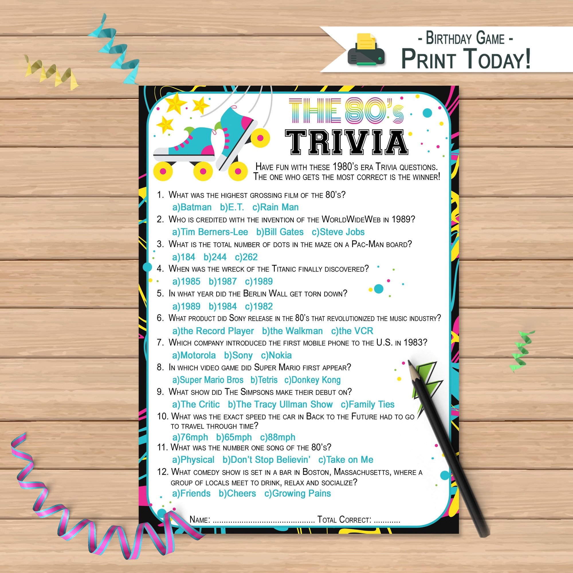 1980s Trivia Questions Game Birthday Activity 80s Trivia - Etsy Finland