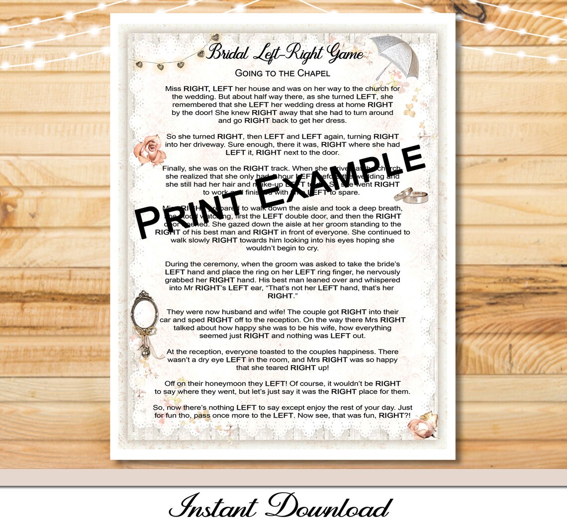 Yes I Do Left-Right Bridal Shower Game Printable / Instant | Etsy