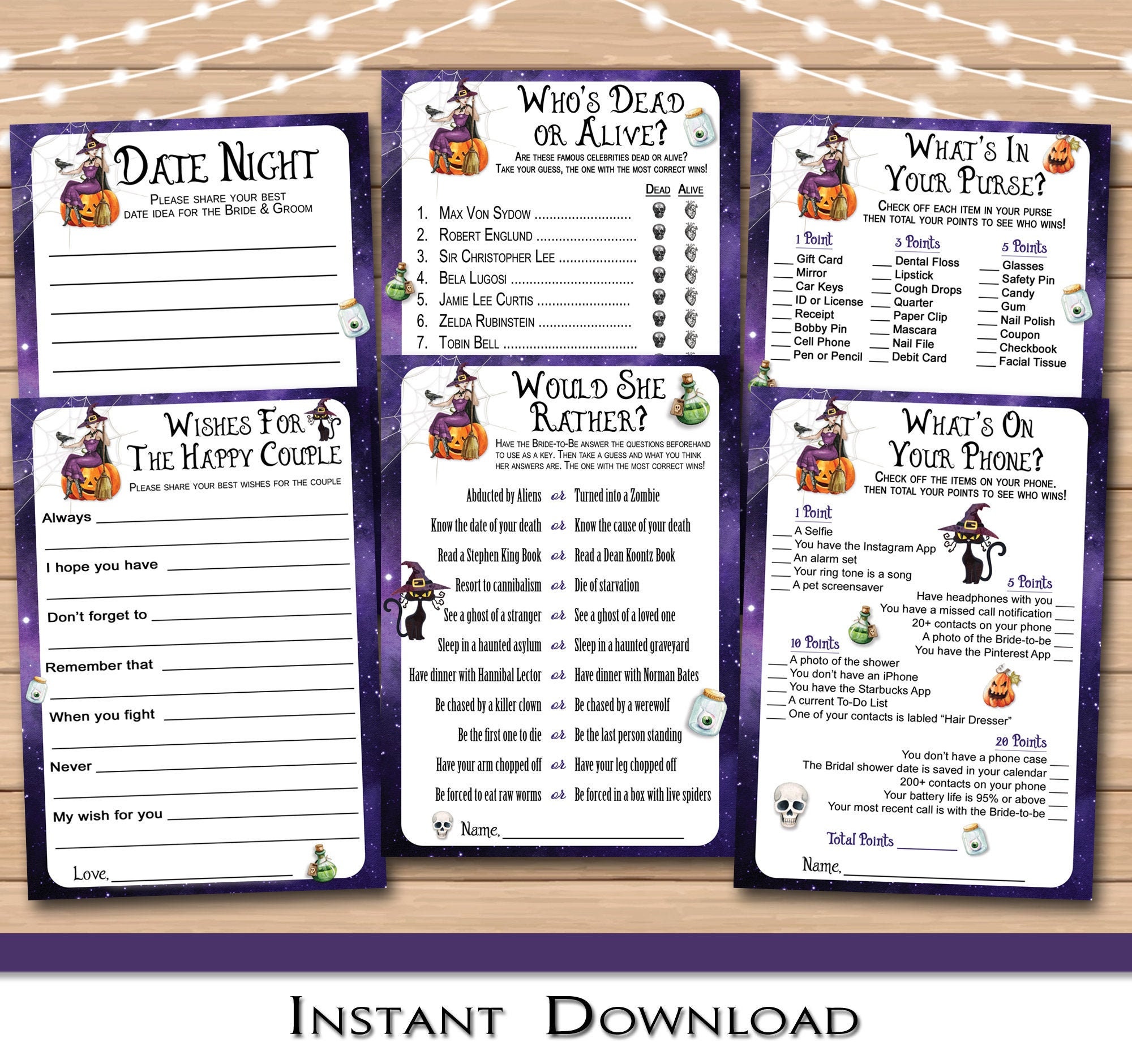 Witchy Halloween Bridal Shower Party Games 6 Bridal Party Etsy