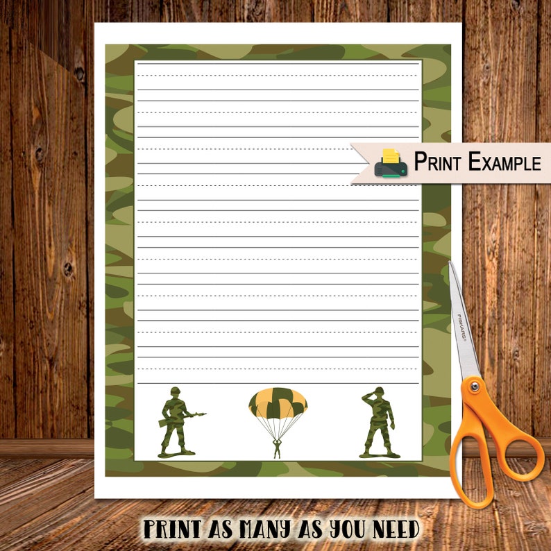 Lined Stationery Army Men Printable Paper Stationery with | Etsy