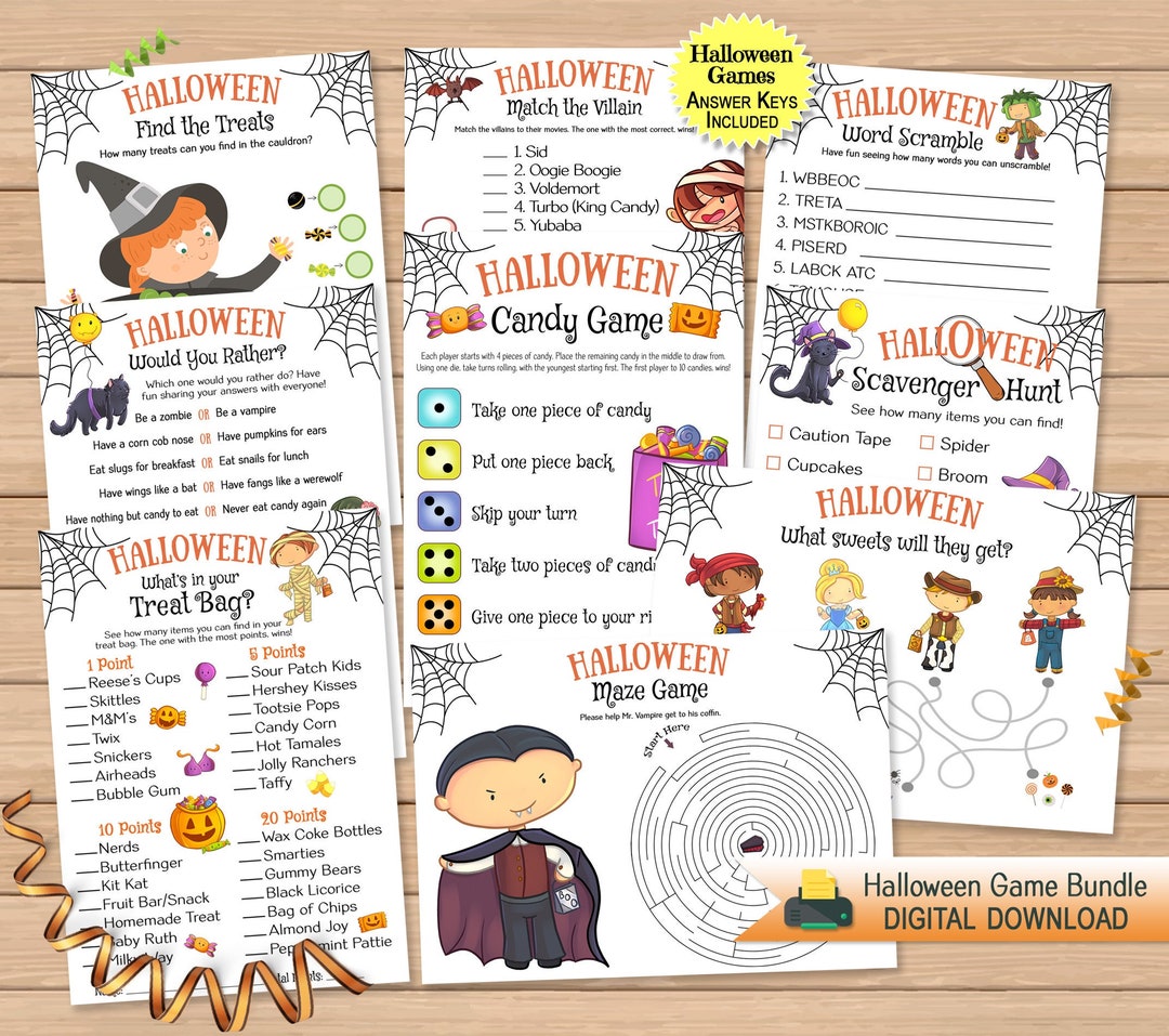 Kids Halloween Game Bundle  Printable 9 Halloween Games