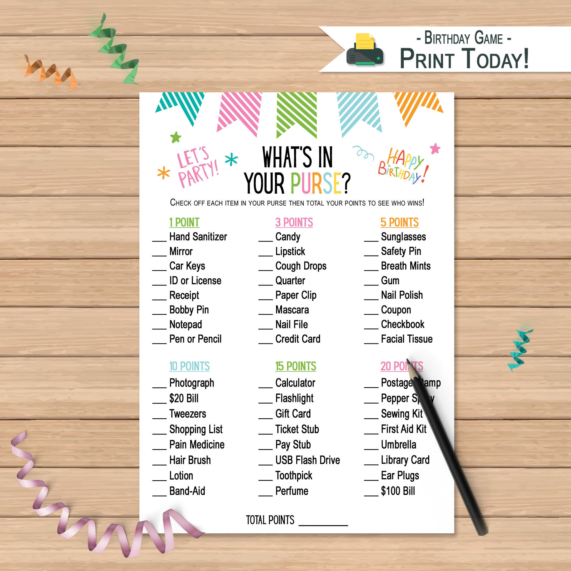 What's in Your Purse Game Quiz Birthday Activity Etsy UK