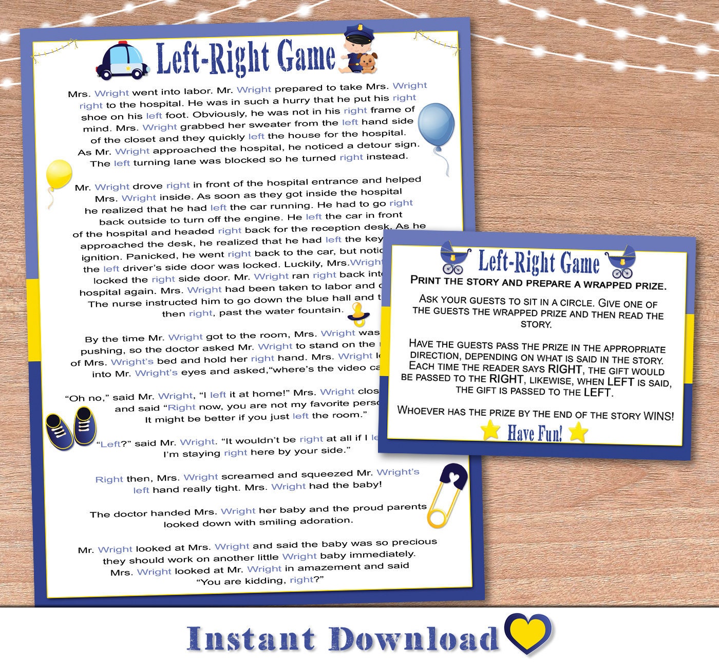 Baby Shower Game Printable / Left Right Game Instant Print / | Etsy