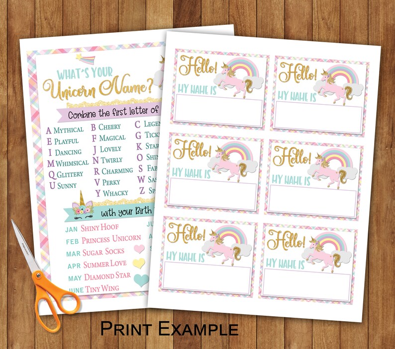 whats your unicorn name sign printable 8x10 name tags etsy