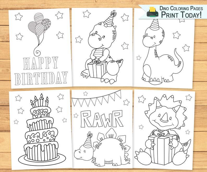 Coloring Pages for Kids Happy Birthday Dinosaurs Coloring - Etsy