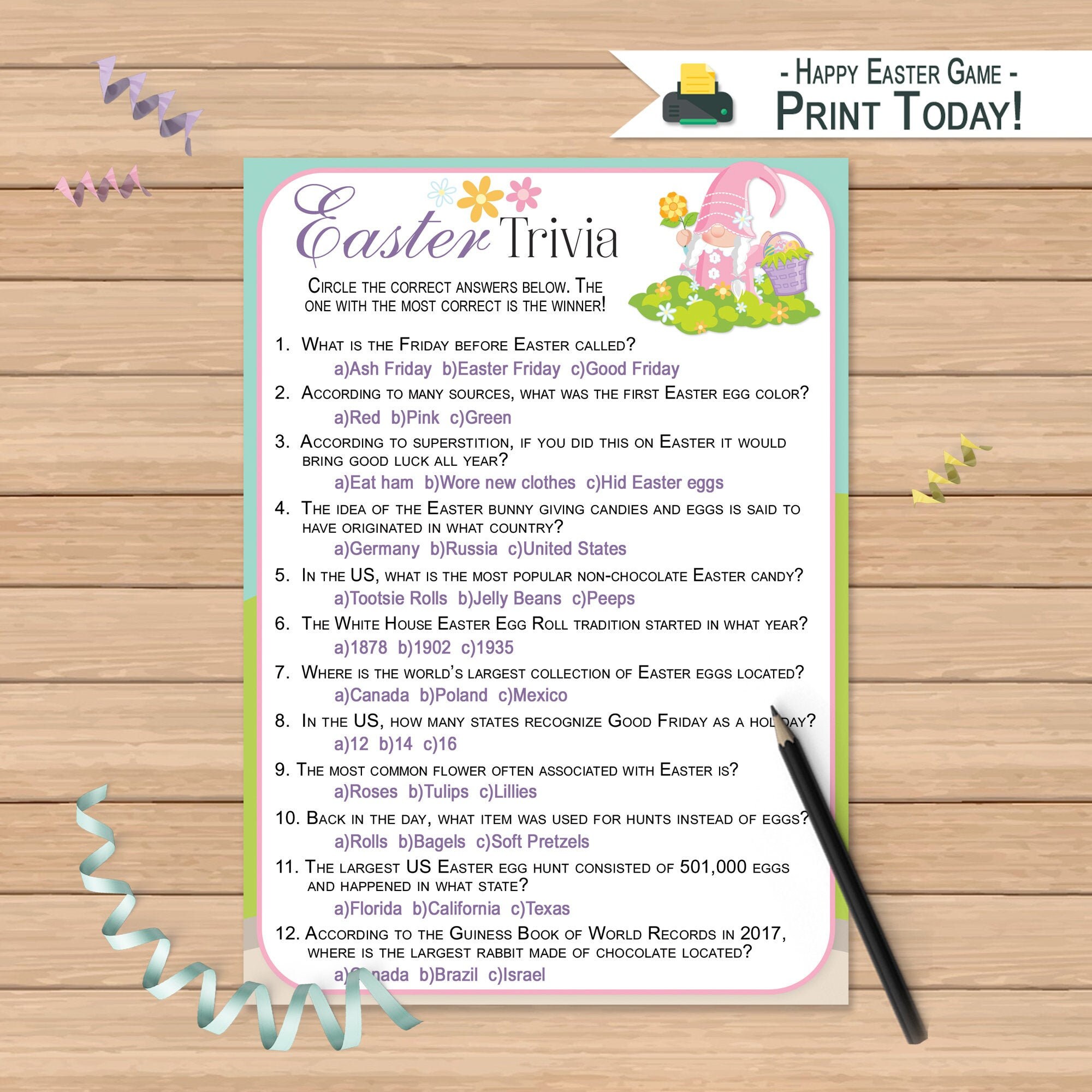 easter trivia quiz game happy easter trivia game printable etsy