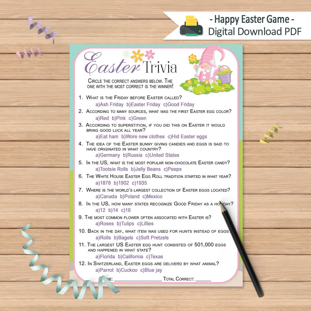 Easter Trivia Quiz Game  Happy Easter Trivia Game  Printable