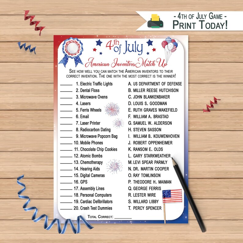 4th of July Game Fourth of July Day Quiz Printable Etsy