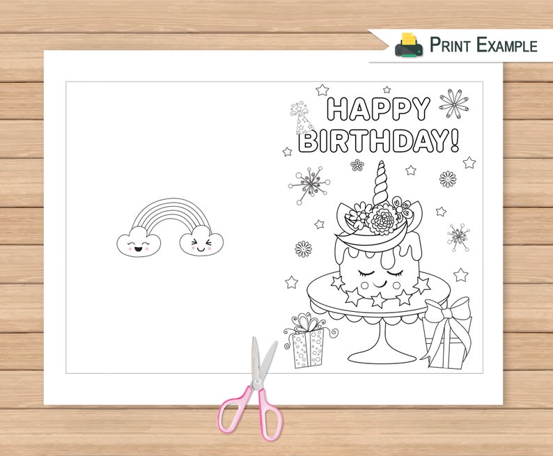 Printable Happy Birthday Card Coloring Greeting Card Kids | Etsy