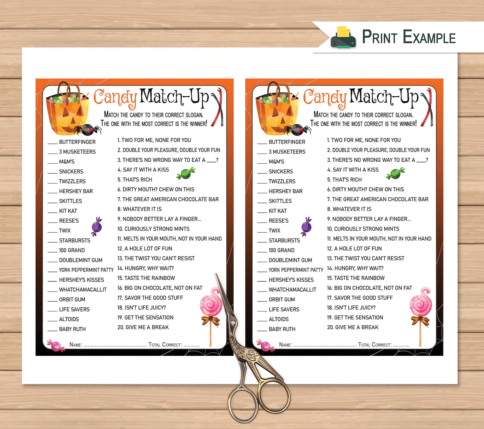 Halloween Candy Match Up Game Halloween Activity Printable | Etsy