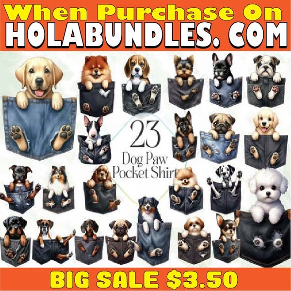 Dog Paw Pocket Sublimation Bundle, Pocket Dogs Bundle Png, Pocket Dogs Png, Dog breeds clipart Pocket Puppies Pet Portrait Dog