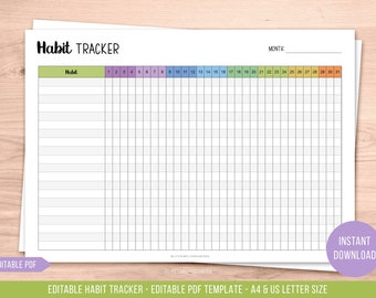 Printable Habit Tracker - Habit Tracker PDF - Editable Habit Tacker - Habit Tracker - Editable Template - Instant Download