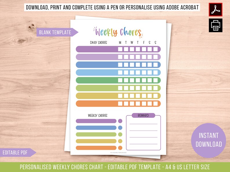 Editable Chore Chart Printable Chore Chart for Kids Printable Printable ...