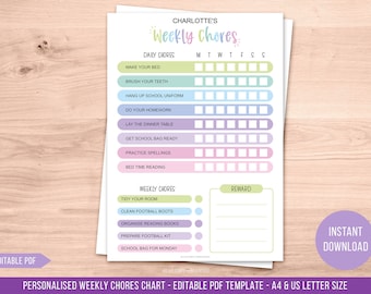 Editable Kids Chore Chart - Chore Chart Printable for Kids - Weekly Chore Chart Printable - Editable Template - Instant Download