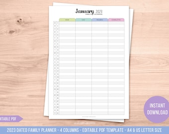 Printable Family Planner - Editable Family Planner - Monthly Family Planner - Editable Calendar - Editable Template - Instant Download