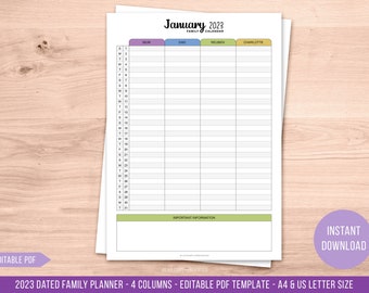 2023 Editable Calendar - Printable Family Calendar - Editable Monthly Schedule - Editable Calendar - Editable Template - Instant Download