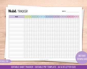 Editable Habit Tracker - Monthly Habit Tracker - Habit and Goal Tracker - Habit Tacker - Editable Template - Instant Download