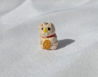 Itty Bitty Small Lucky Cat Bead - Maneki Neko - Beckoning Cat, Lucky Cat - Raised Paw - Peruvian Ceramic