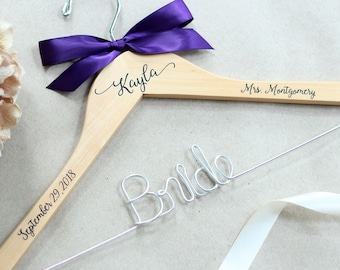 Wedding Hanger, Bride Hanger, Personalized Hanger, Custom Decals Wire Hanger, Bridesmaid Hangers, Bride Hanger, Mrs Name Hanger, Free Ship