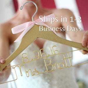 Wedding Hanger, Ships 1-3 Days, Bride Hanger, Personalized Hanger, Bridal Hanger, Glitter Gold Hanger, Mrs Hanger, Name Hanger