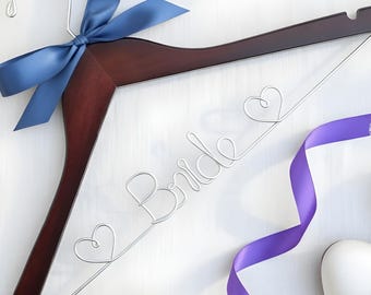 Bride Wedding Dress Hanger with Hearts | Bridal Hanger with Bow | Wedding Day Photo Prop | Bridal Shower Gift
