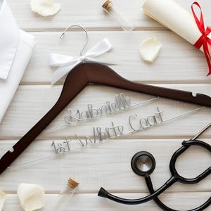 Personalized White Coat Hanger | First White Coat Ceremony Gift | Custom Doctor Name Hanger | Med School Graduation Gift | Future Doctor