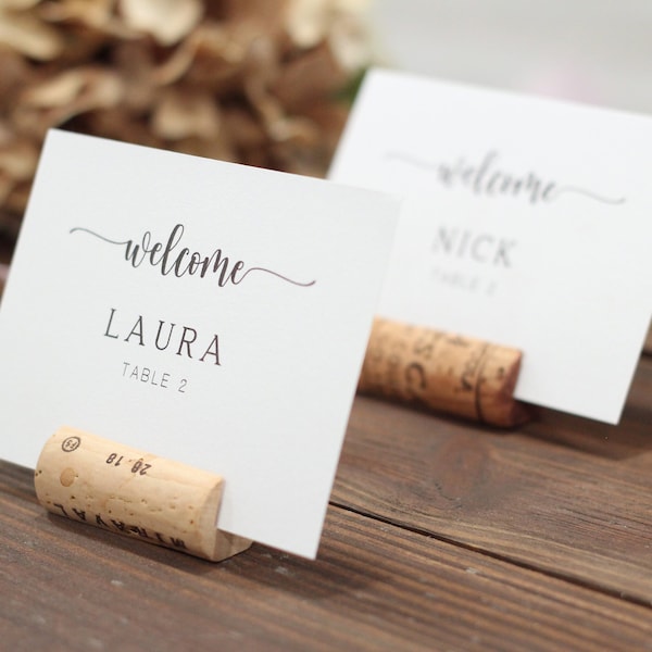 Wine Cork Place Card Holders, Stamped Corks for Weddings, Set of 10, Event Place Card Holders, Guest Name Place Card Holders