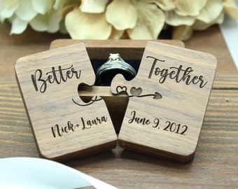 Wooden Ring Puzzle Box, Personalized Better Together Ring Box, Engraved Custom, Engagement Proposal, Ring Bearer