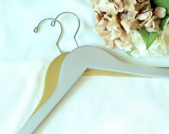 Set of 5 Glitter Gold and Silver Wooden Hangers, Wedding Dress Hangers, Bridal Party Hangers, Bride Hanger, Clothes Hangers