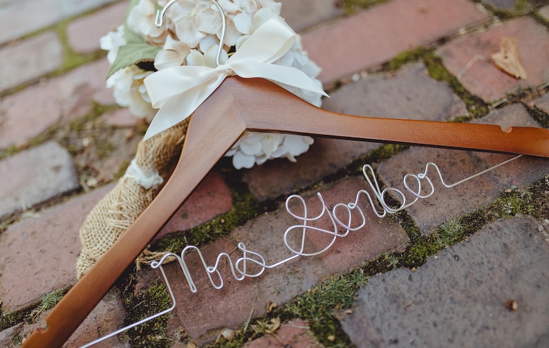 Personalized Bride Wooden Hanger, Custom Wire Name