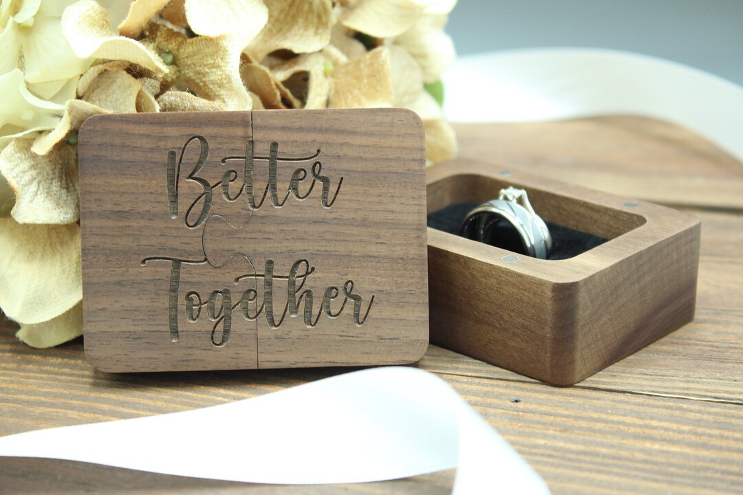 Wooden Ring Puzzle Box, Better Together Ring Box, Engraved Engagement