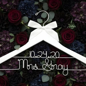 Bride Personalized Mrs Wedding Hanger Two Lines | Custom Name Bridal Dress Hanger | Wedding Day Photo Prop | Bridesmaid Gift