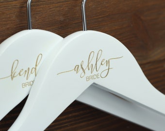 Gold Personalized Bridal Hanger, Engraved Wedding Hangers, Bride Hanger, Unique Keepsake Hanger, Mrs Hanger, Custom Hanger