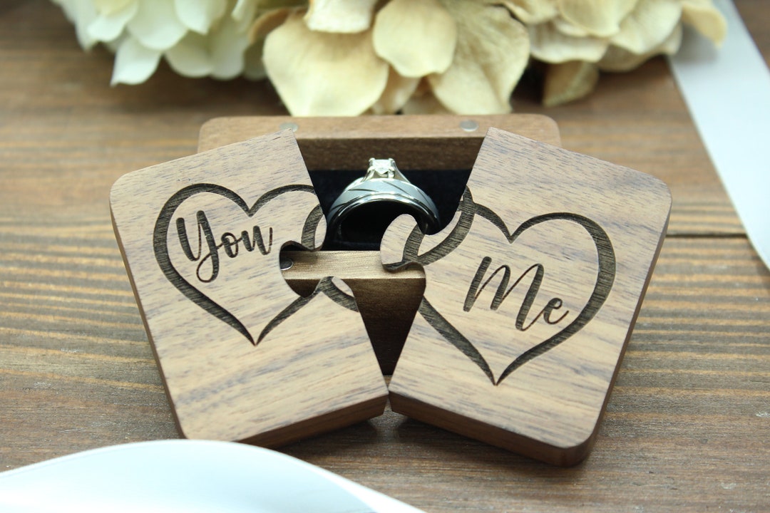 Puzzle Box For Two Rings Wooden Ring Puzzle Box, You and Me Heart Ring Box, Engraved Engagement ...