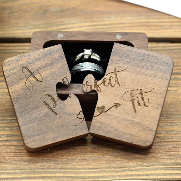 Wooden Ring Puzzle Box, A Perfect Fit Ring Box, Engraved Engagement Proposal, Ring Bearer