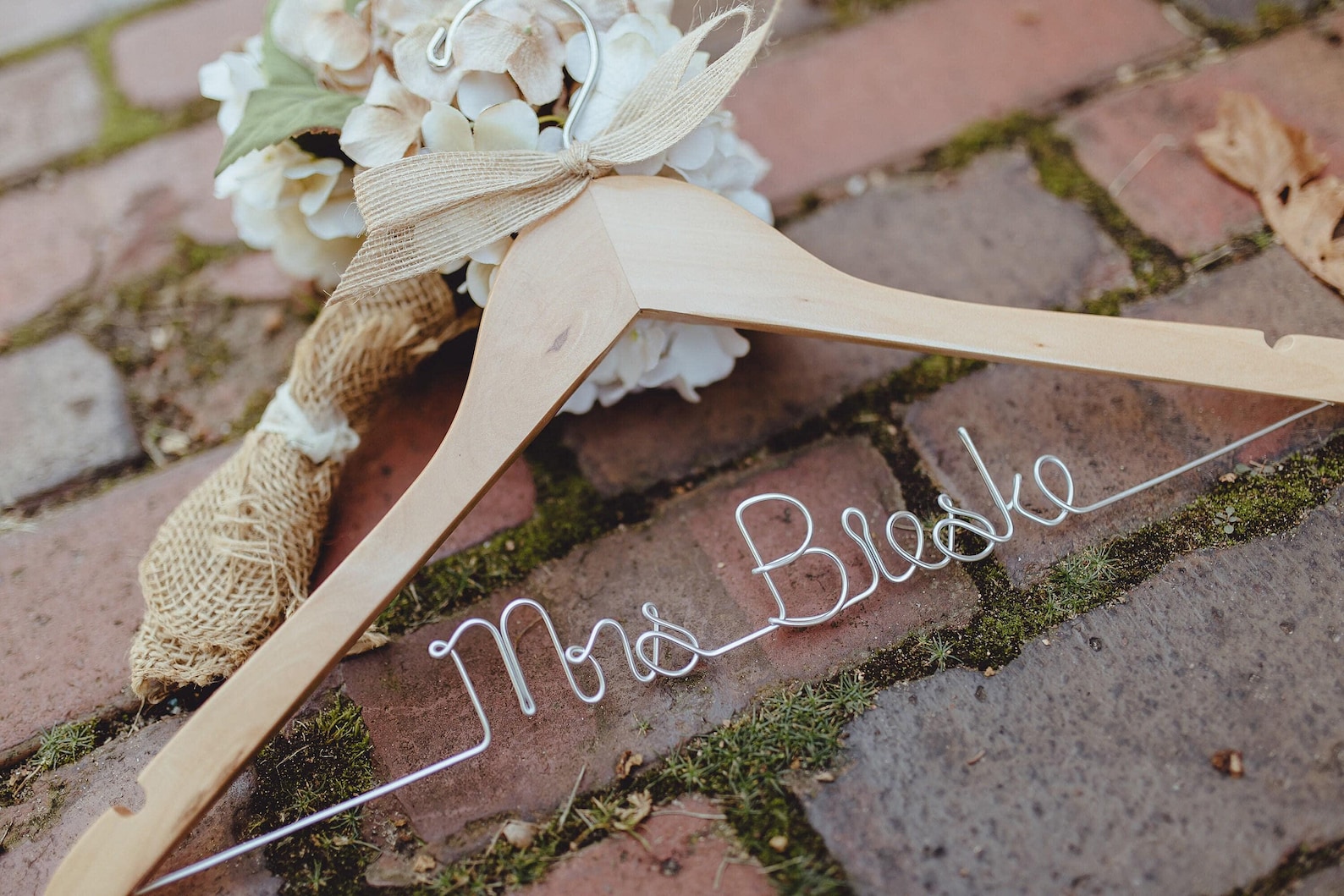 Custom Wedding Hanger | One Line, Light Walnut/Silver