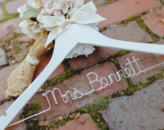 Wedding Hanger, Bride Hanger, Personalized Hanger, Bridal Hanger, Wedding Dress Hanger, Custom Wire Hanger, Mrs Name Hanger