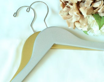 Set of 5 Glitter Gold and Silver Wooden Clothes Hangers, Wedding Dress Hangers, Bridal Party Hangers, Bride Hanger