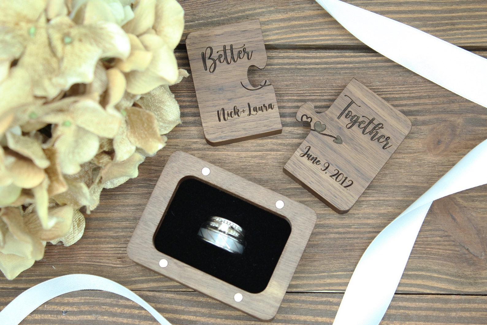 Wooden Ring Puzzle Box Personalized Better Together Ring Box Etsy