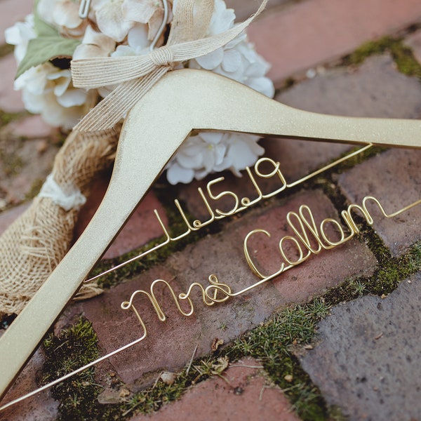 Wedding Hanger, Bride Hanger, Personalized Gold Hanger, Bridal Hanger, Dress Hanger, Glitter Gold Silver Pink, Mrs Hanger, Name Hanger